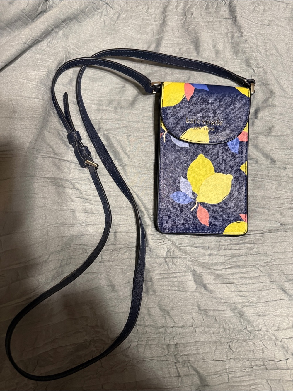 kate spade navy floral phone crossbody with yellow accents